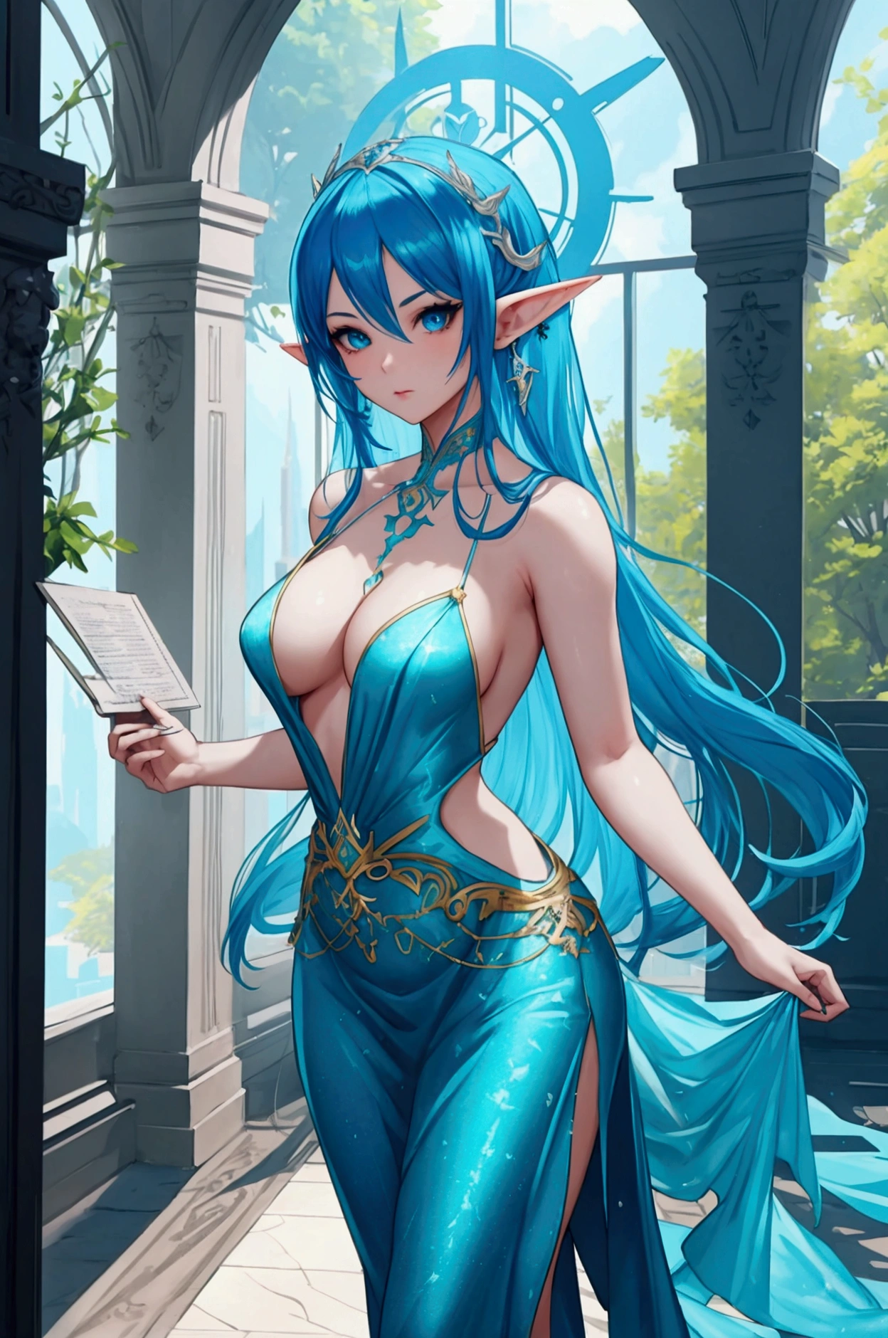 a woman with blue hair and a teal ballroom dress is standing, style artgerm, trending artgerm, artgerm lau, artgerm style, style of artgerm, as seen on artgerm, artgerm and rossdraws, extremely detailed artgerm, like artgerm, artgerm art, blue sea-elf, full body, Blue skin, azure complexion, TEAL SKIN, BLUE ELF
