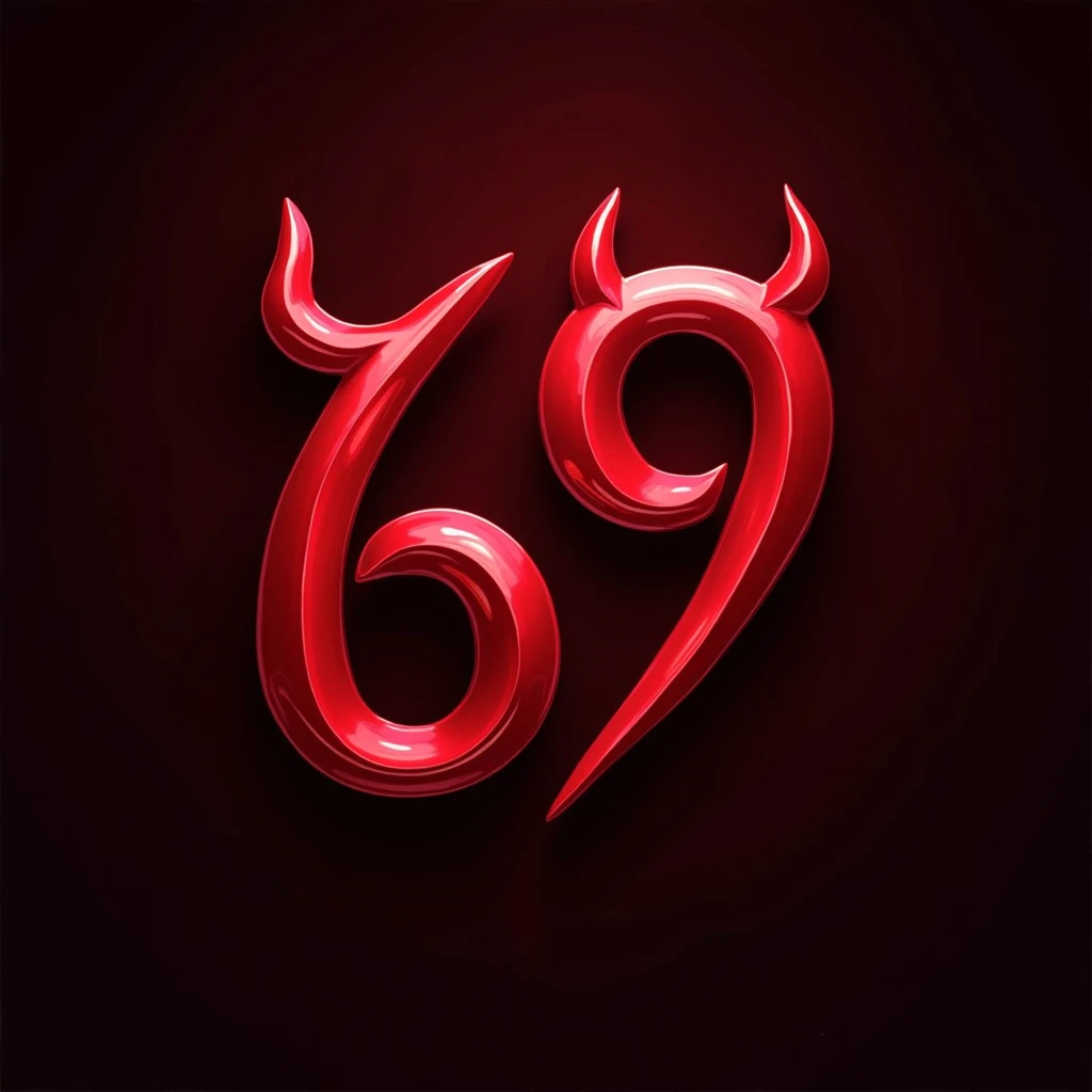 make me hot and spicy logo for my dating portal, name is 69, make number "6" in this logo looks like heart, and make number "9" in this logo looks like devil horns, this logo should be erotic