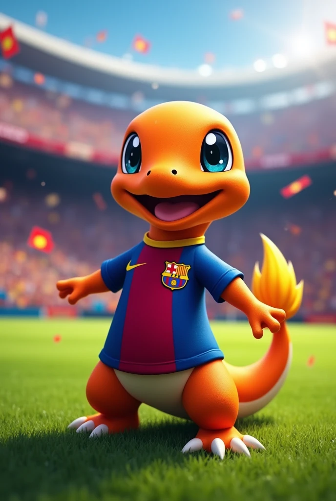 Charmander wearing the FC Barcelona shirt