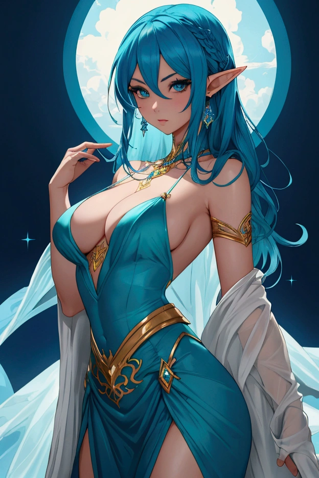 a woman with blue hair and a teal ballroom dress is standing, style artgerm, trending artgerm, artgerm lau, artgerm style, style of artgerm, as seen on artgerm, artgerm and rossdraws, extremely detailed artgerm, like artgerm, artgerm art, blue sea-elf, full body, Blue skin, azure complexion, TEAL SKIN, BLUE ELF