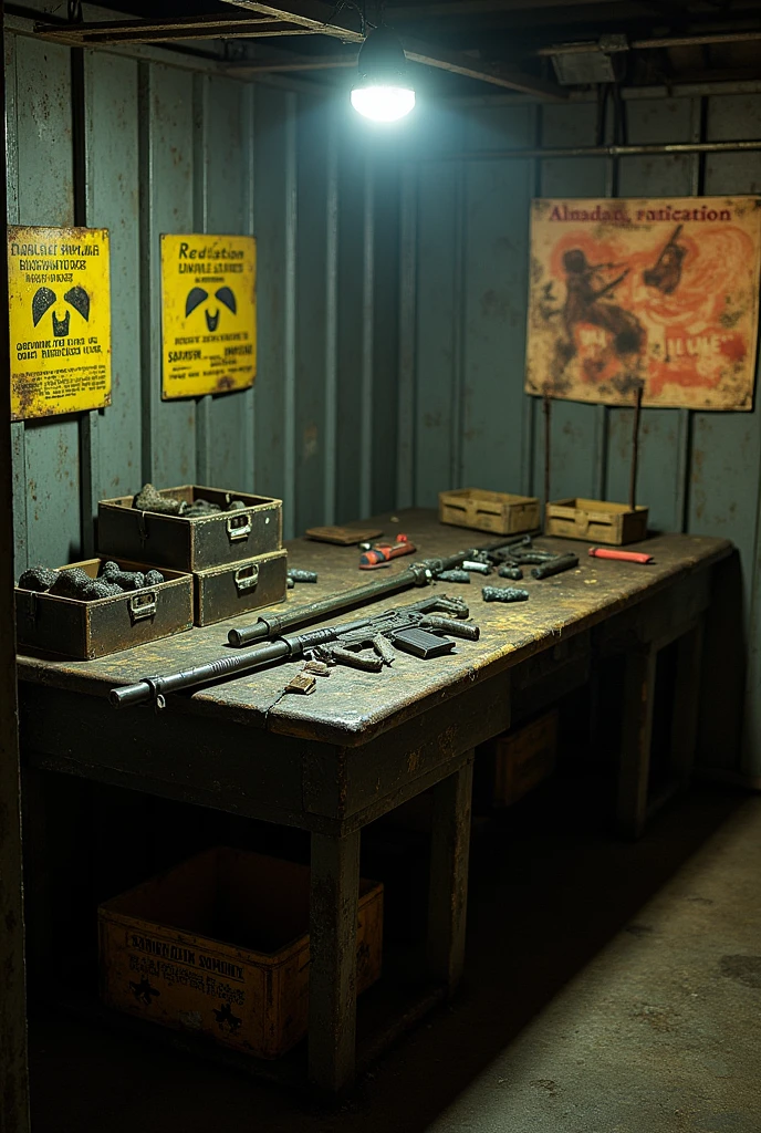 Table on the right wing of the armory room in shelter 34 of the Fallout game