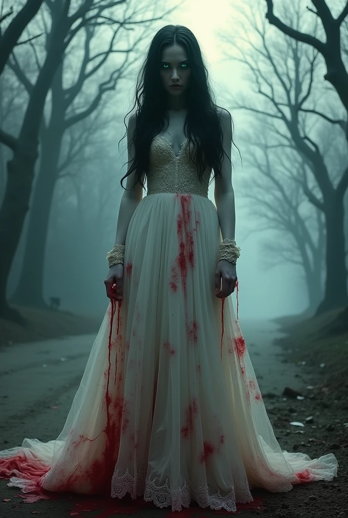 The blood-soaked, scary ghost bride's dress