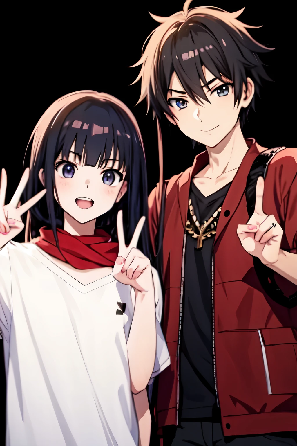 An anime boy with black hair and a red bandana making a peace sign., personnage de style anime, okata kazuto, lively young man, inspired bye Yamagata hiro, Style d'masculine anime, photo de profil 1024px, inspired by'Masanobu Okumura, epic anime style, anime dans un style fantastique, hiro, :80s anime style