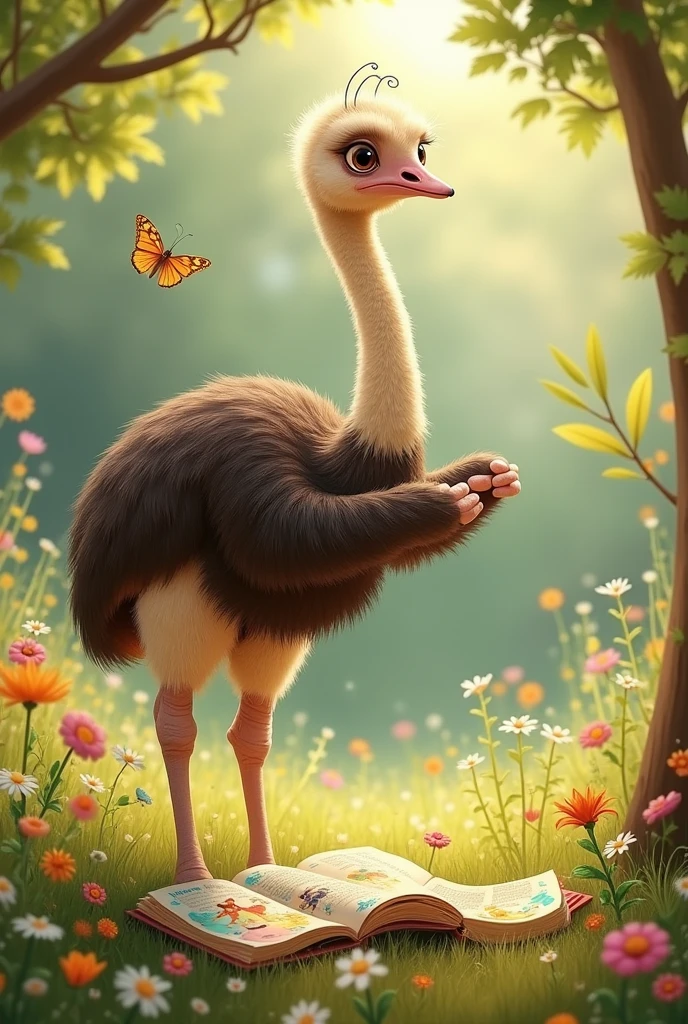 ostrich with children's books