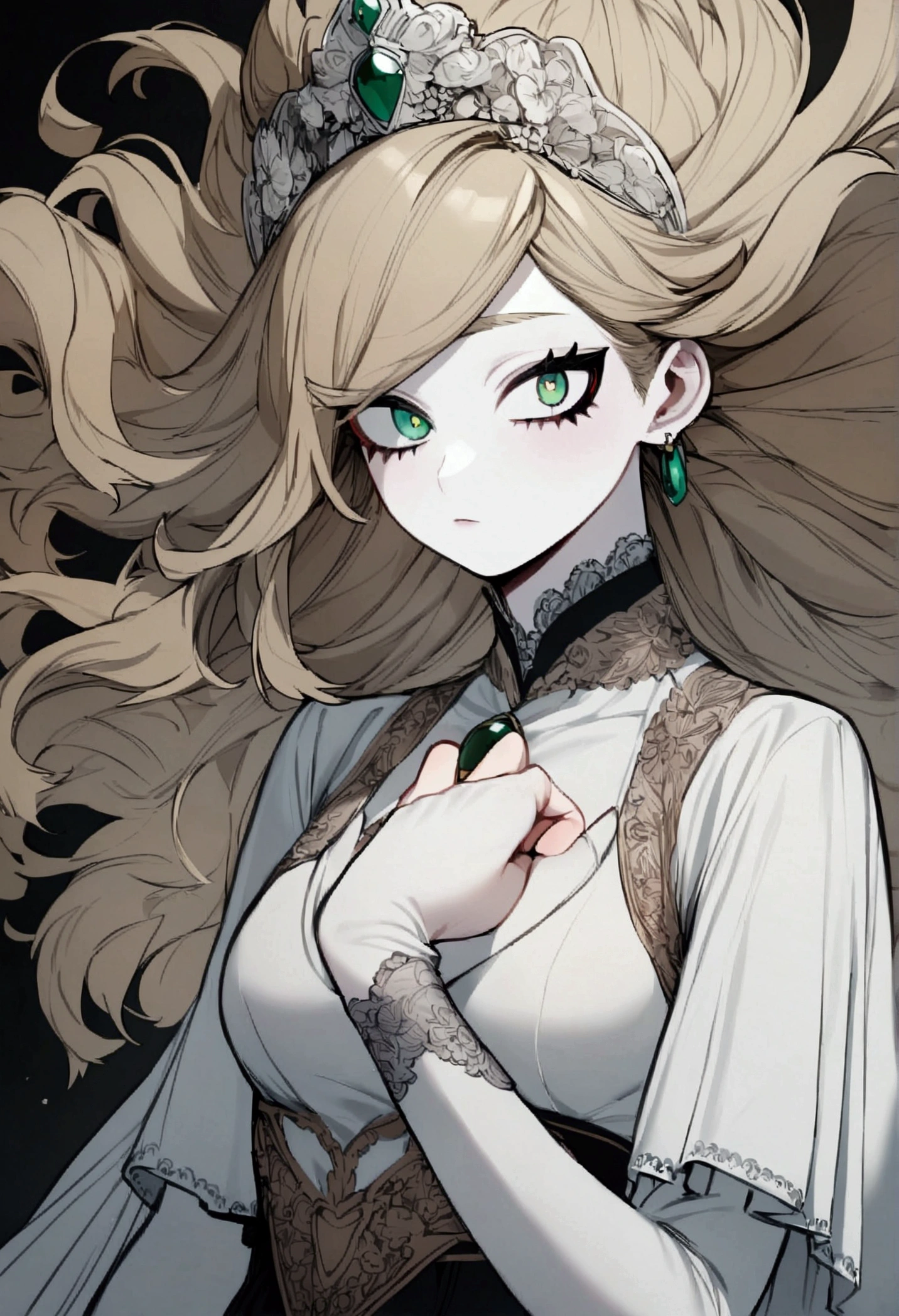My hero academia, girl with half brown hair half yellow hair, one green eye and one white eye, pale skin, boku no hero academia