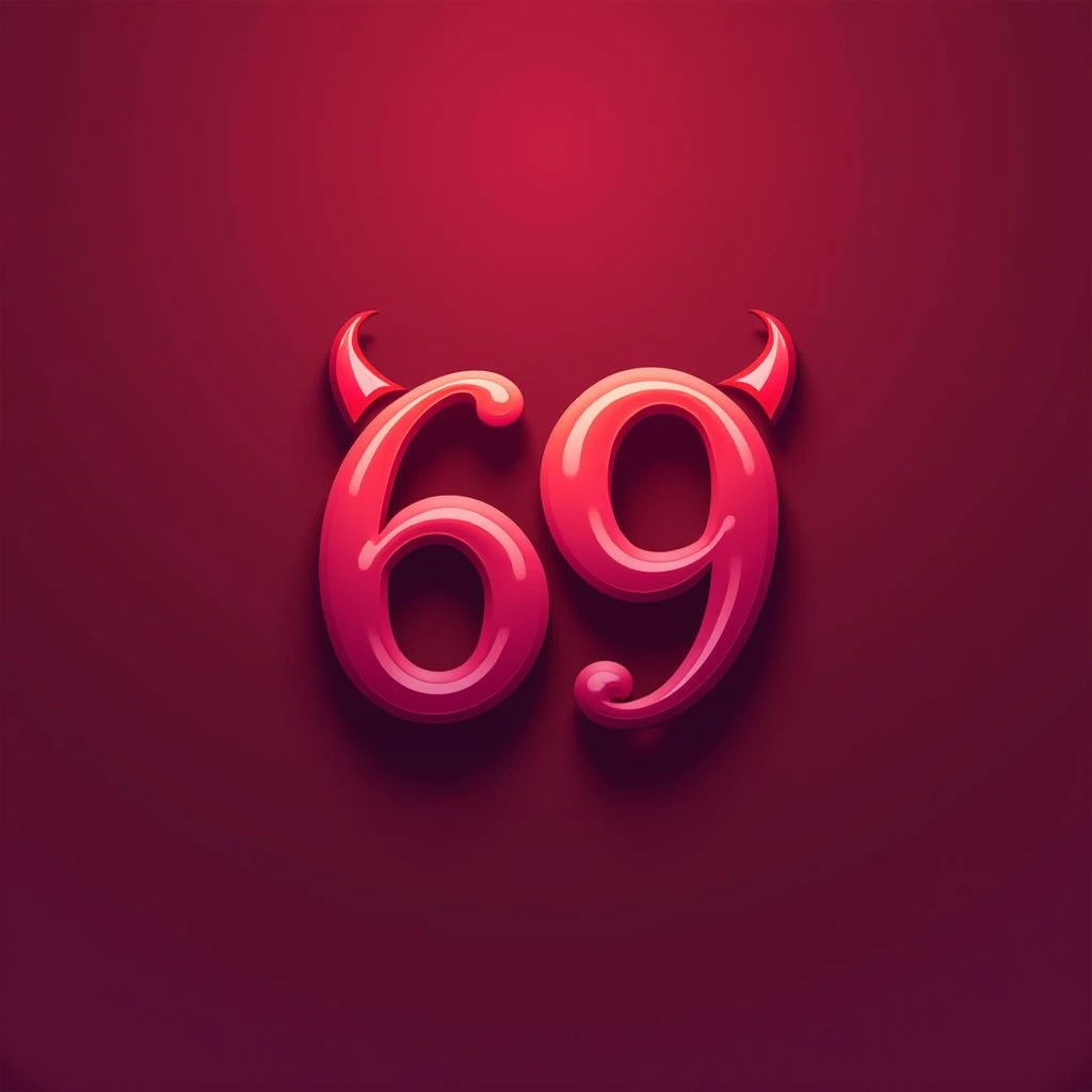 make me hot and spicy logo for my dating portal, name is 69, make number "6" looks like heart, and make number "9" in this logo looks like devil horns (ONLY NUMBER 9), this logo should be erotic, 2D, simple, uniform background