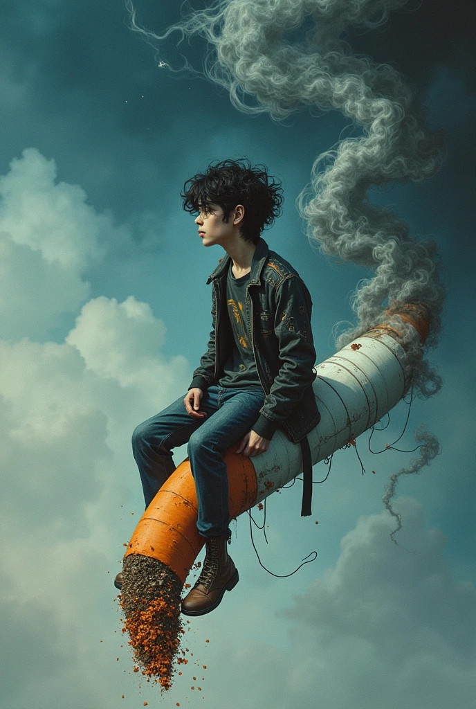 Create a drawing with the phrase
"The cigarette is like being trapped without handcuffs, Your mind is the saddle"