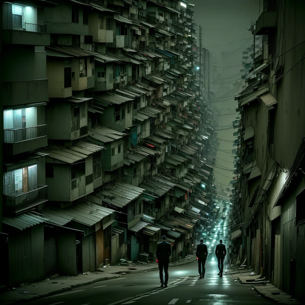 there is a man with glasses standing on the street, standing on a city street, overlooking a dark street, standing on a city street, watching the night streets, on a street at night, calm night. shot over the shoulder, standing in a dark alley, the night war rages behind him, Location (favela _wall), on a street ultra quality 8k