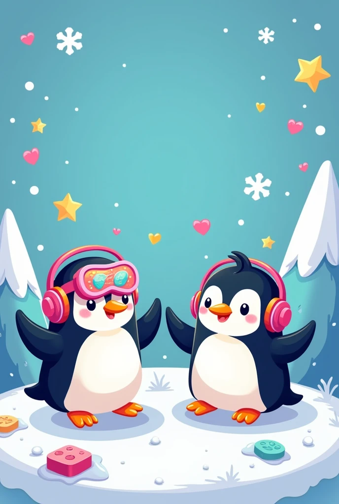 Create a gamer style Kawaii template with penguins for a TikTok live stream