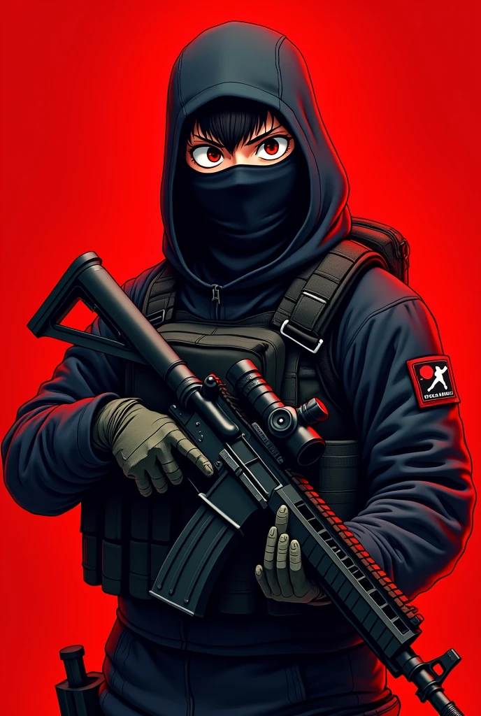 Create an image of a Counter Strike 2 terrorist with a red background, with anime face