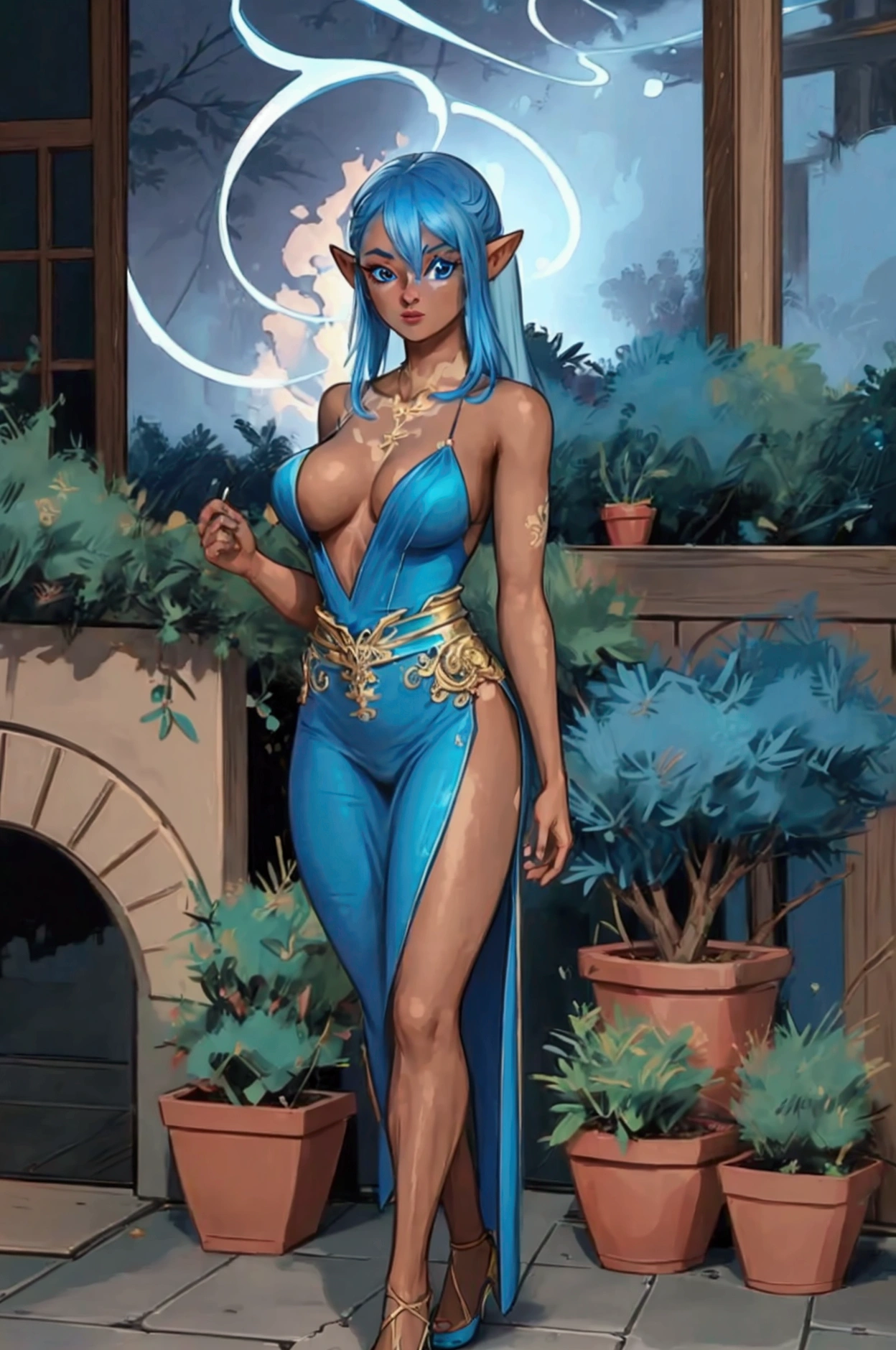a woman with blue hair and a teal ballroom dress is standing, style artgerm, trending artgerm, artgerm lau, artgerm style, style of artgerm, as seen on artgerm, artgerm and rossdraws, extremely detailed artgerm, like artgerm, artgerm art, blue sea-elf, full body, Blue skin, azure complexion, TEAL SKIN, BLUE ELF