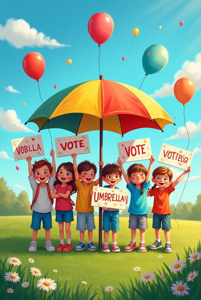 Vote for umbrella written with kids
