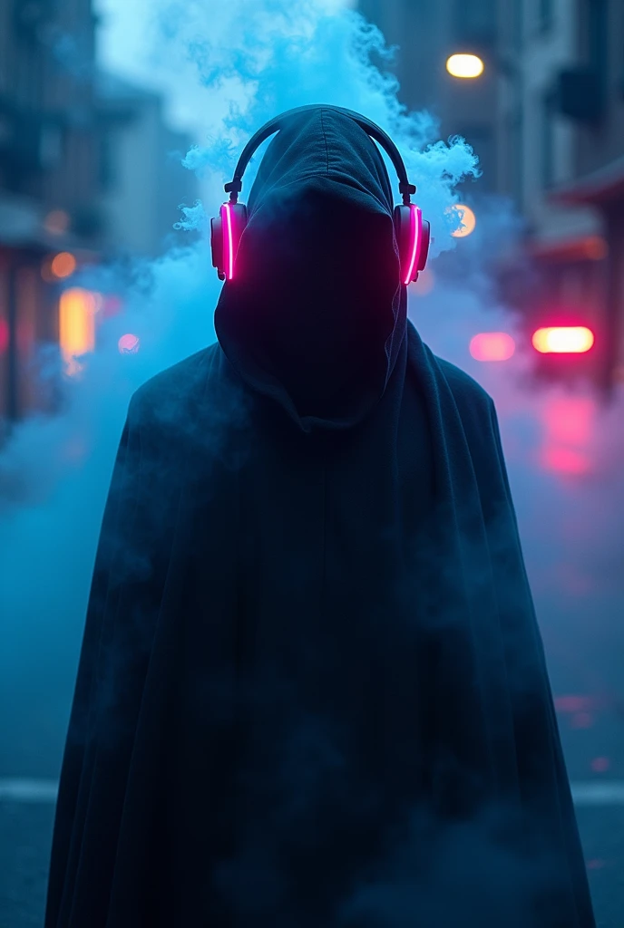 Mysterious Faceless Avatar
Headphones
Smoke
Neon light
