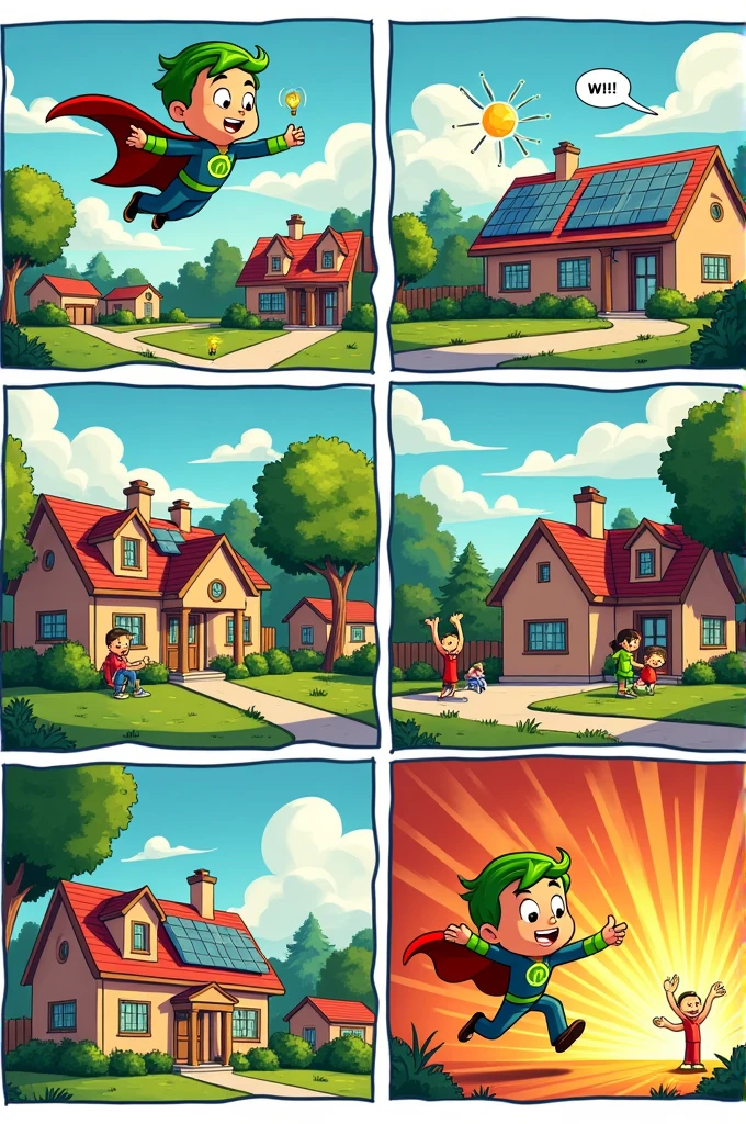 I want an eight-panel comic about energy saving or electrical accident prevention.