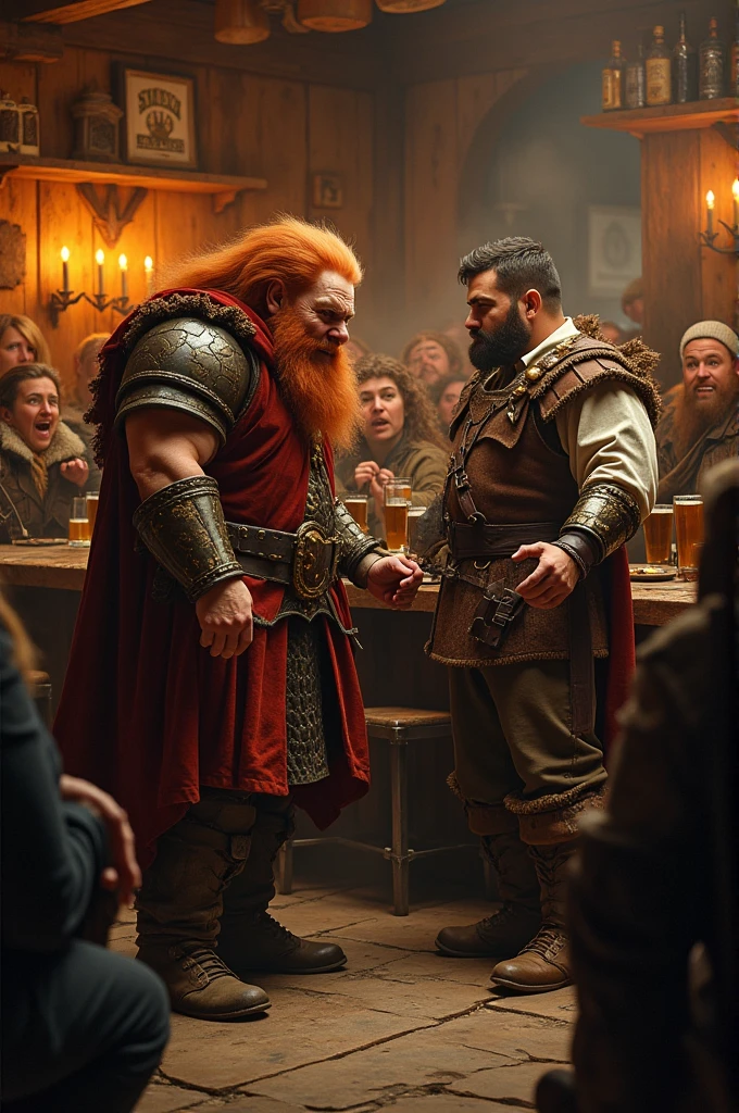 a dwarf kicking a man in the shin