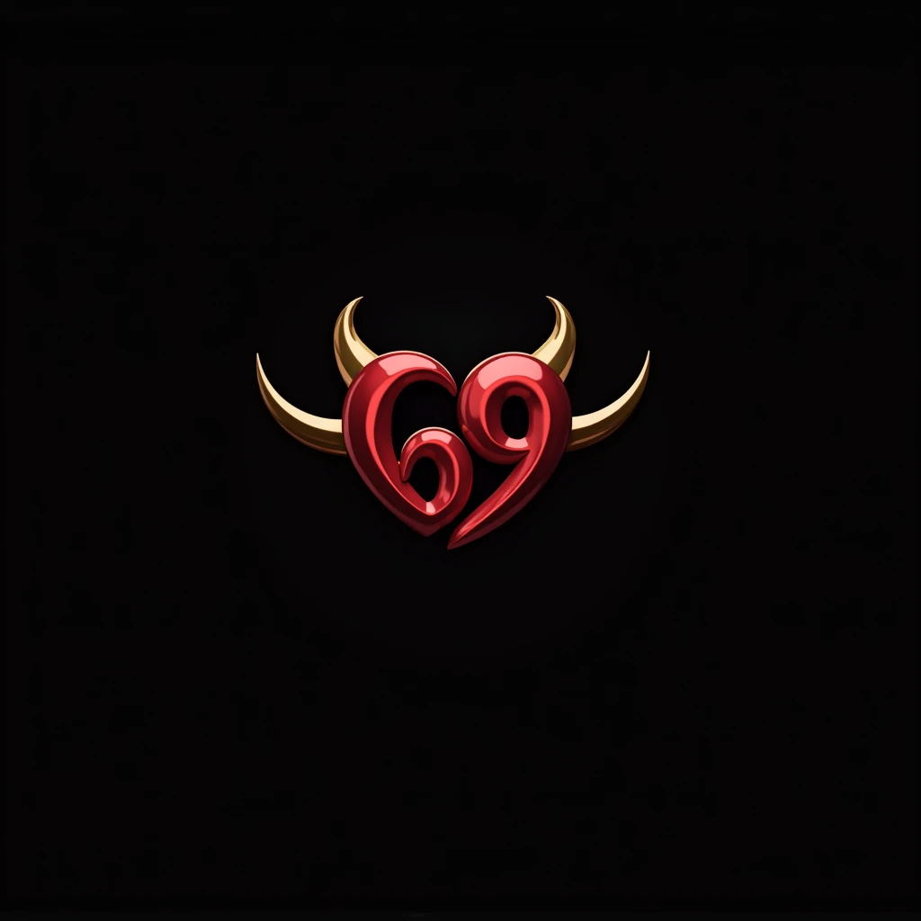 make me luxury and elegant looking, hot and spicy logo for my dating portal, name is 69, make number "6" looks like heart, and make number "9" in this logo looks like devil horns (ONLY NUMBER 9), this logo should be erotic, 2D, simple, uniform black background