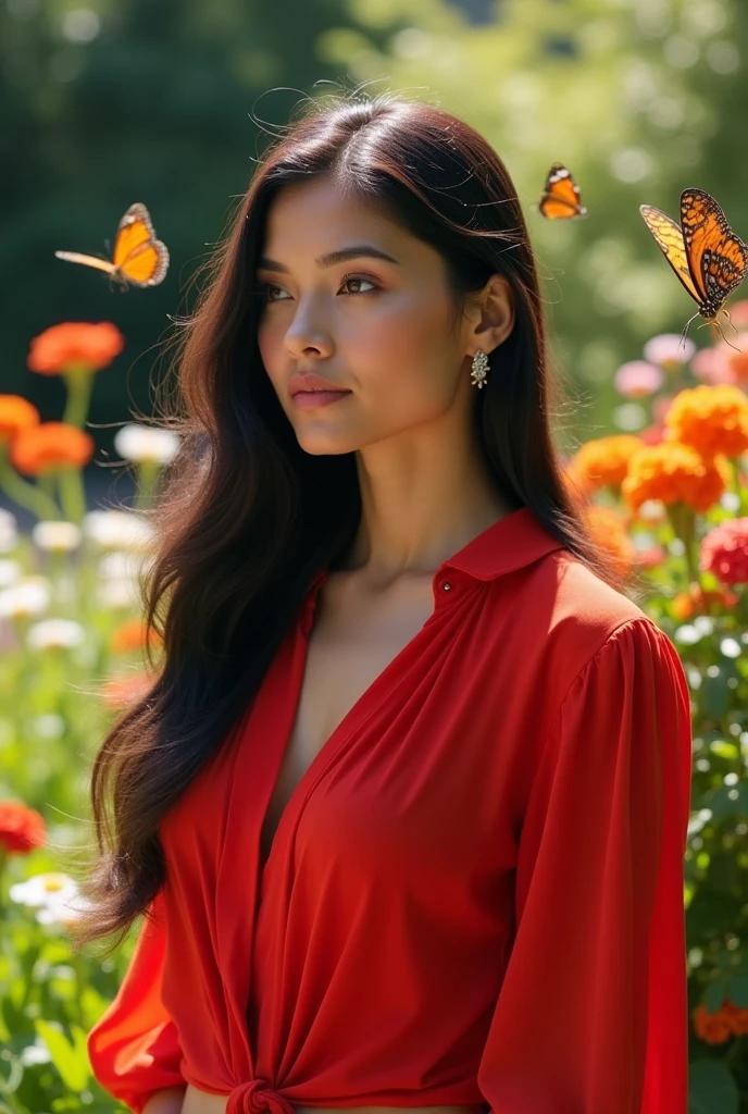 Woman with a red blouse