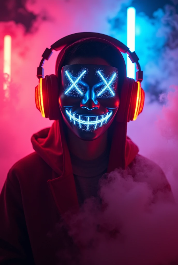 Mysterious Masked Avatar
Cheerful
Headphones
Smoke
Neon light

