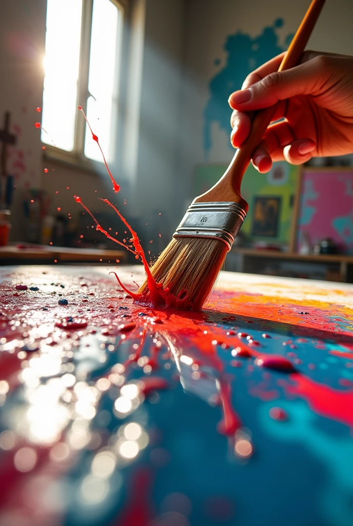 brocha painting horizontally, half dripping