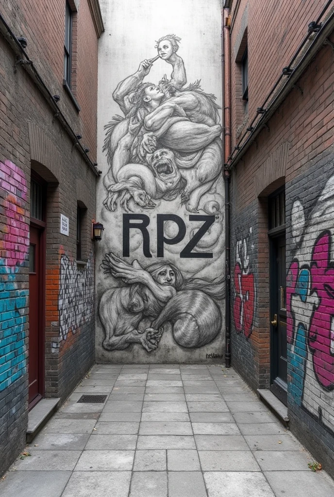 streetart, with graphite pencils with the initials RPZ