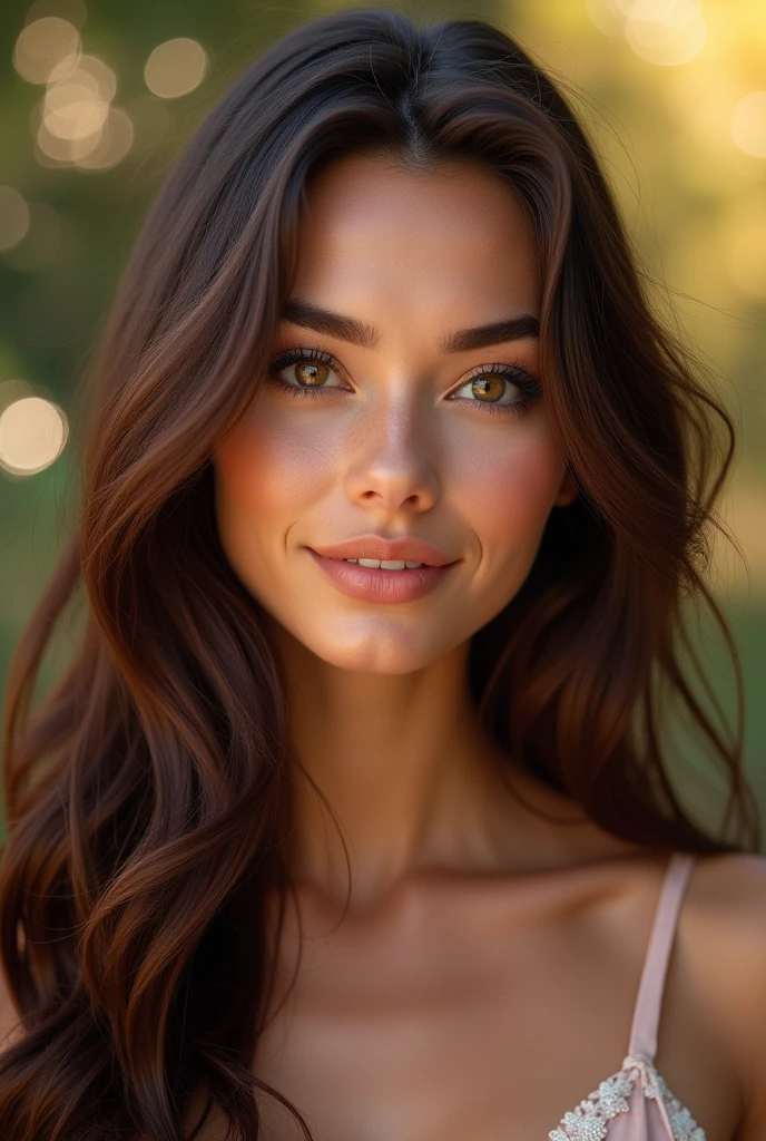 A realistic face of a brunette woman 