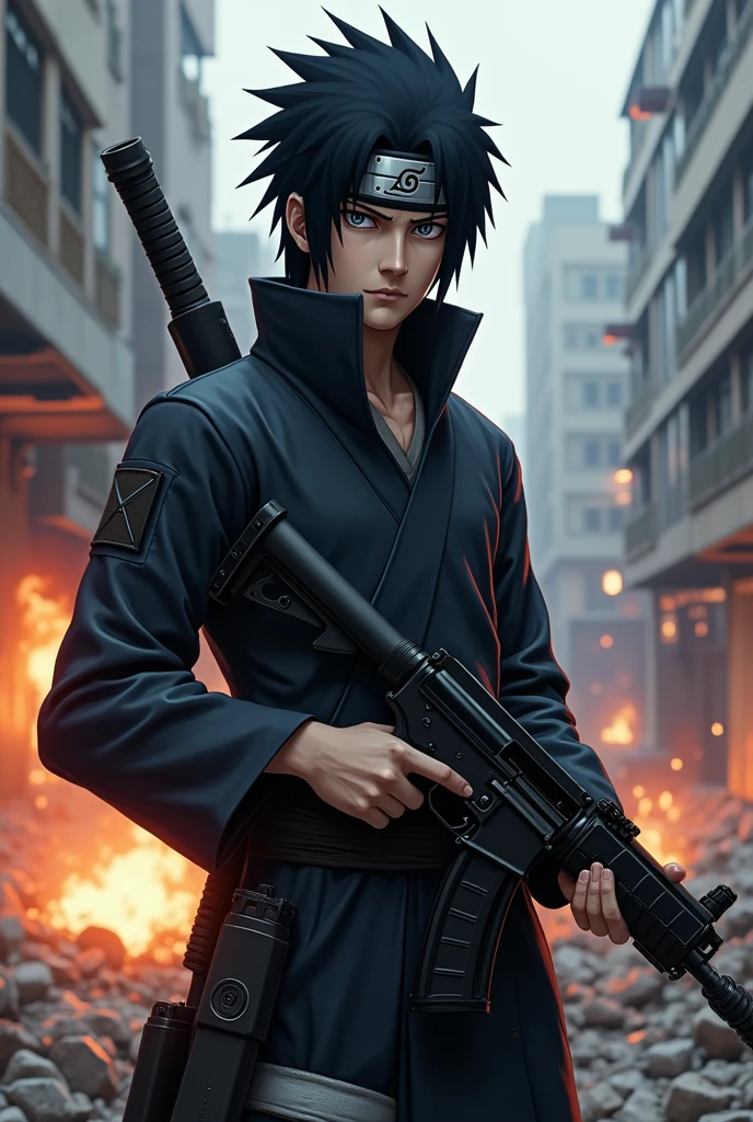 Create an image of the Naruto character Sasuke holding a CS2 AK47