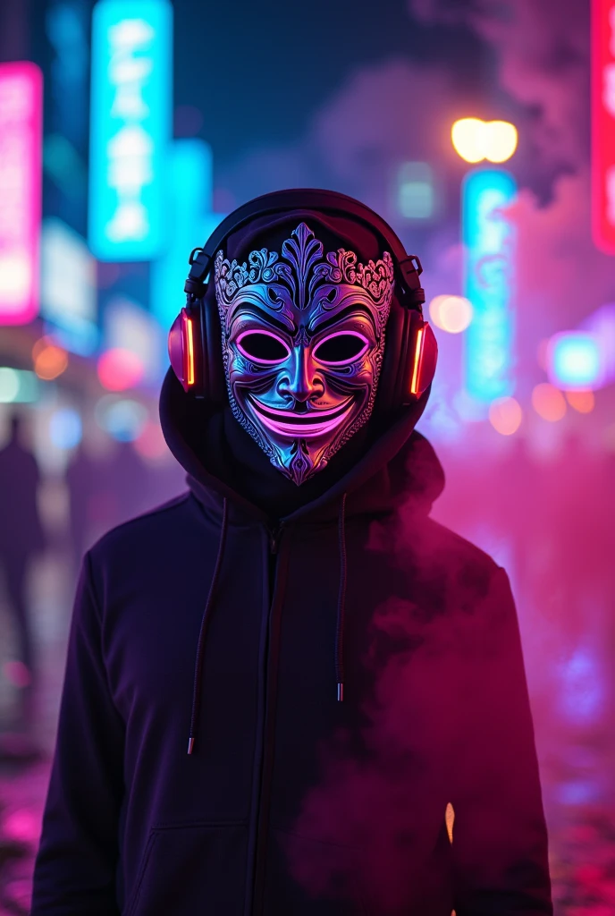 Mysterious Masked Avatar
Cheerful
Headphones
Smoke
Neon light
