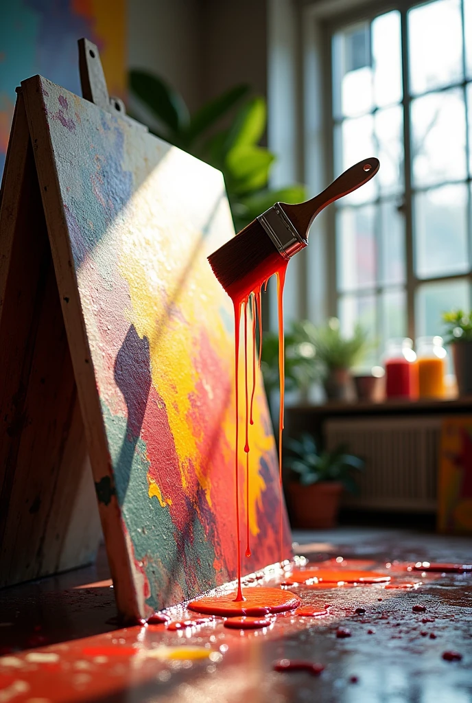 brocha painting horizontally, half dripping