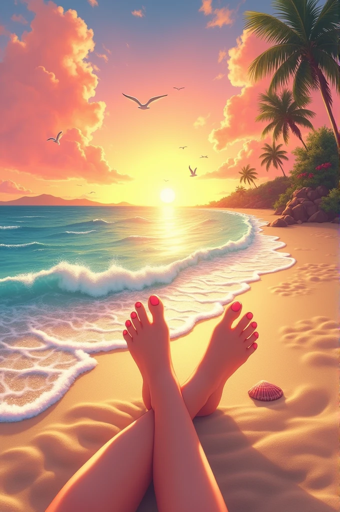 Feet in the sand at the beach