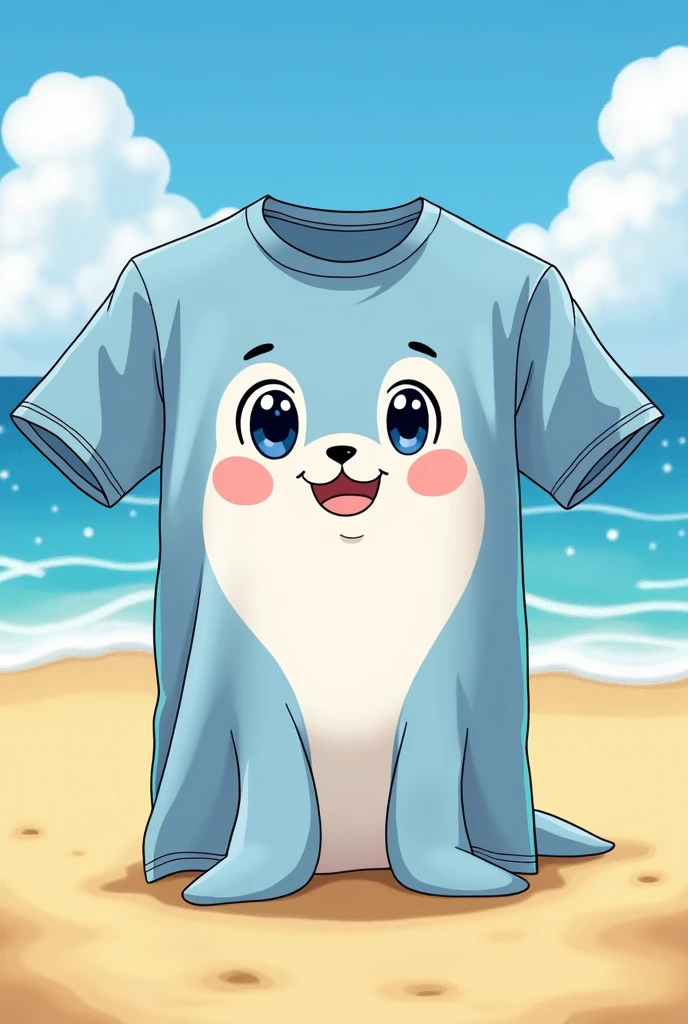 A T-shirt with a picture of a seal named Haru on it.