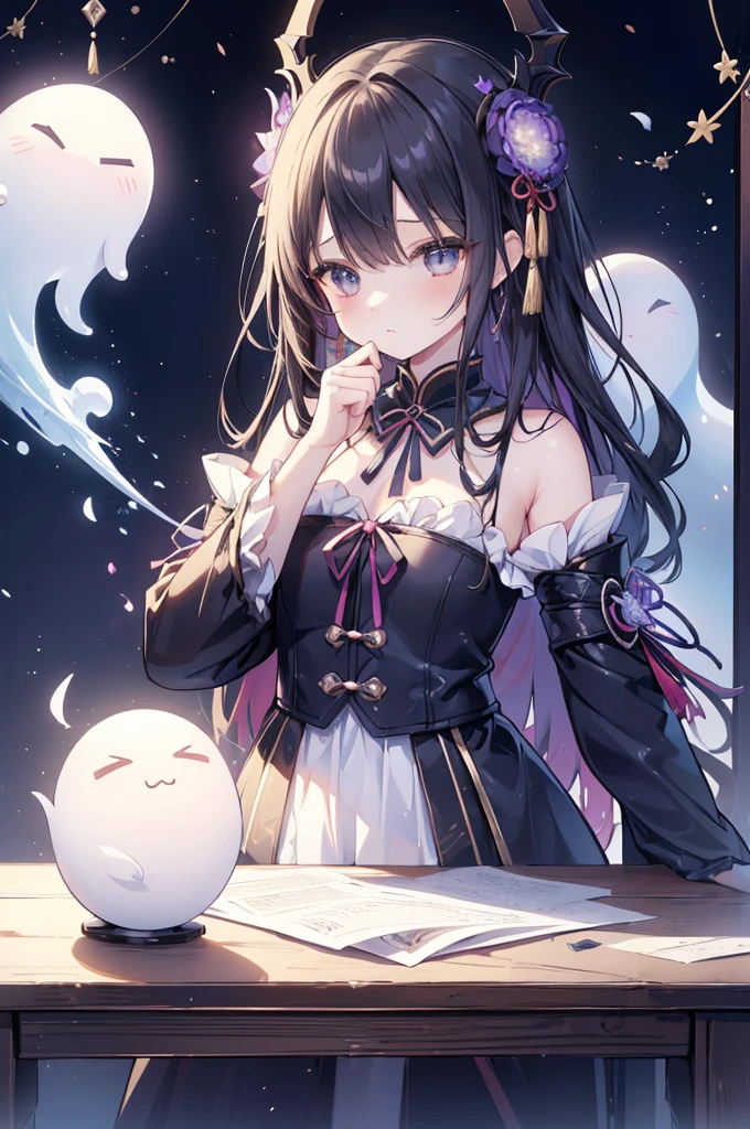 (Tabletop, Highest quality, Highest quality, Official art, beautifully、aesthetic:1.2), (One Girl:1.3), (Fractal Art:1.3),Ceremonial、birth、Hide your face、mask、Taoism、curse、curse、phantom、Complain、ghost、Eerie Invoices