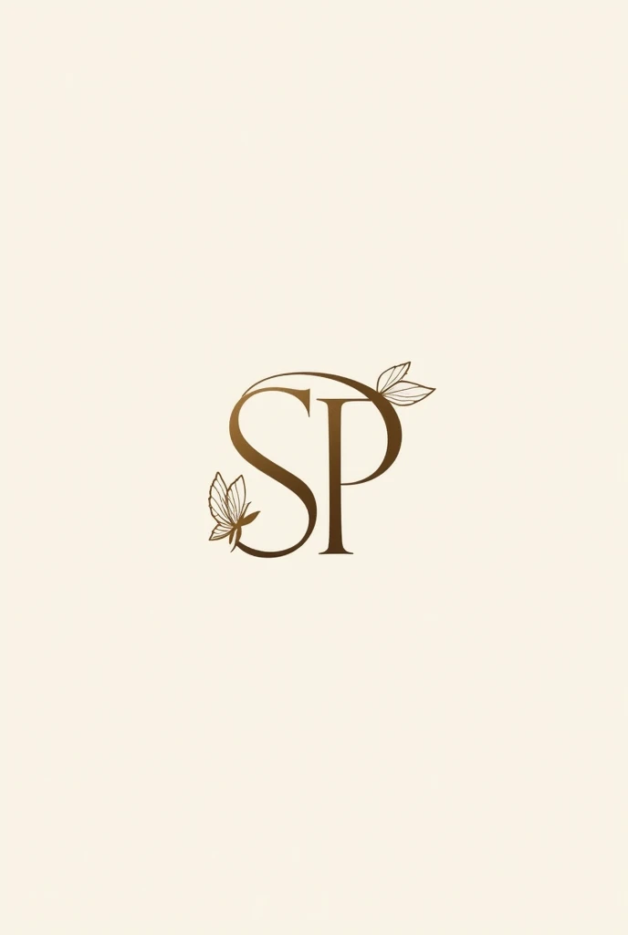 Logo for accessories, with neutral tones colors, combined with metallic color accents, with a Style: minimalist, elegant, con un diseño Monografico elegant con las inicipales SP junto a un circulo y complementado con una mariposa, but that this logo be versatile, memorable and legible

