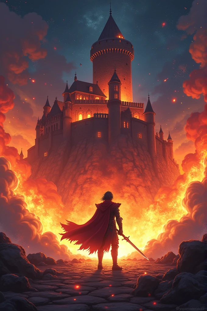 Castle burning anime style
