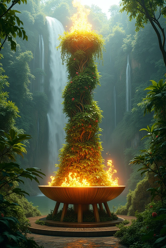 Make an Olympic cauldron inspired by the Amazon