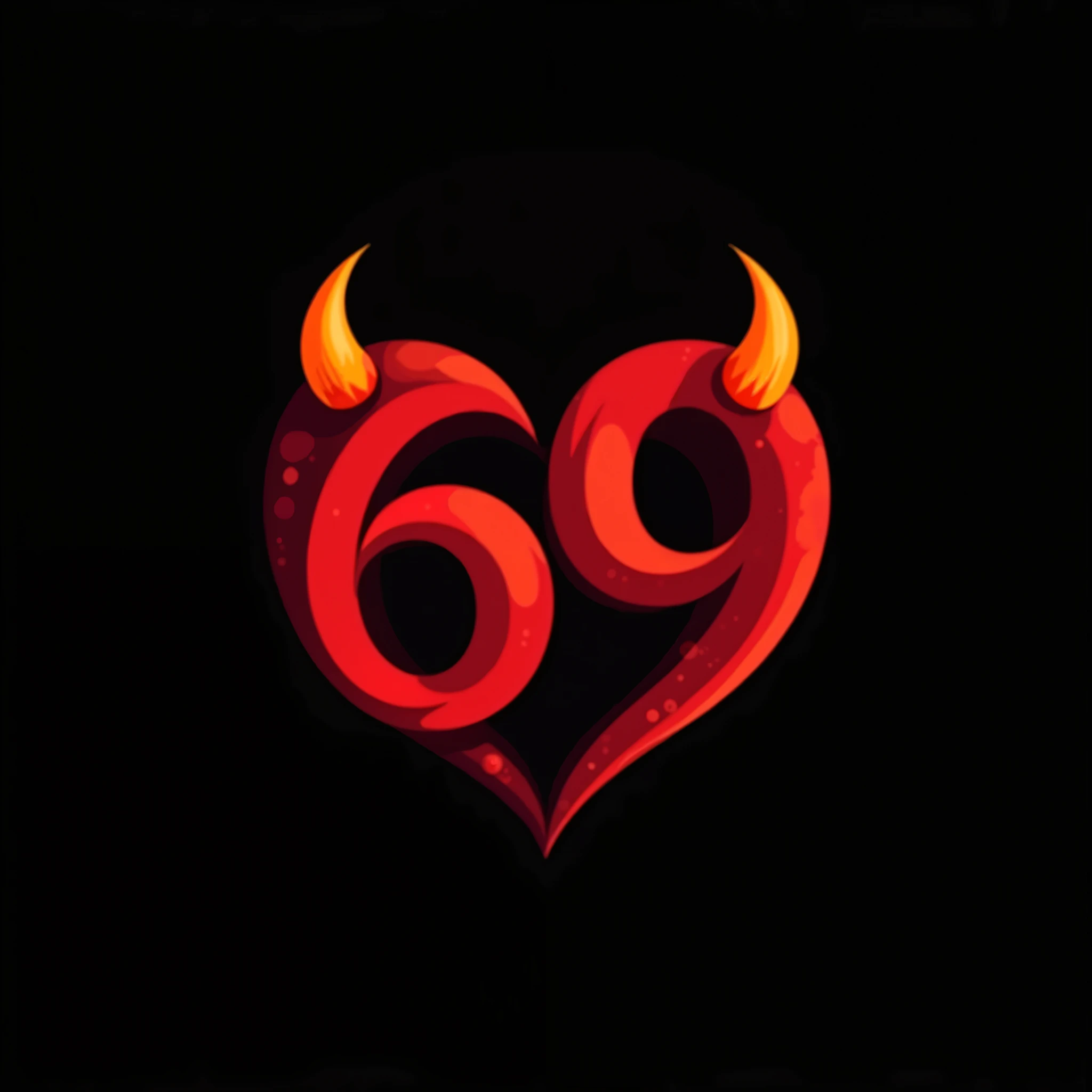 make me hot and spicy logo for my dating portal, name is 69, make number "6" looks like heart, and make number "9" in this logo looks like devil horns (ONLY NUMBER 9), this logo should be erotic, 2D, simple, uniform black background