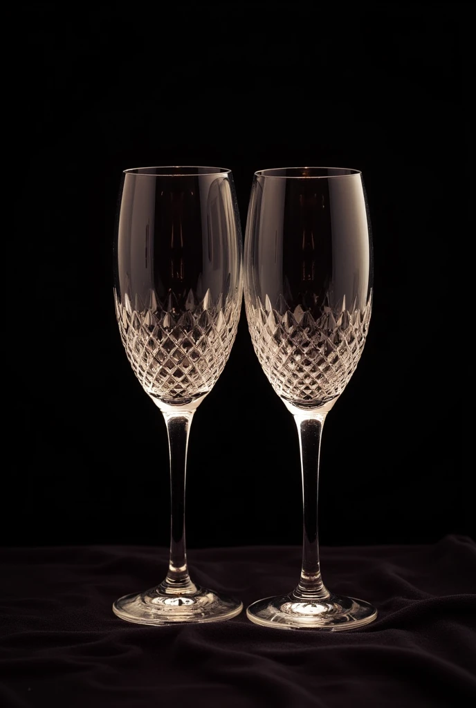 Create an image, that it has a black background, I want two toasting glasses centered and that it has a glow around, I want them without the hands, just the cups.