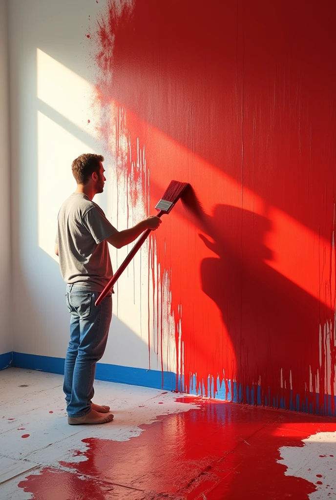 I want you to make a brush (It is a paint brush) that I am painting a straight wall with a brush and the paint is red and is dripping