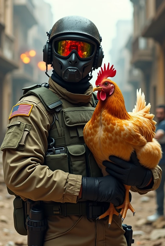 Create an image of a Counter Strike 2 CT holding a chicken