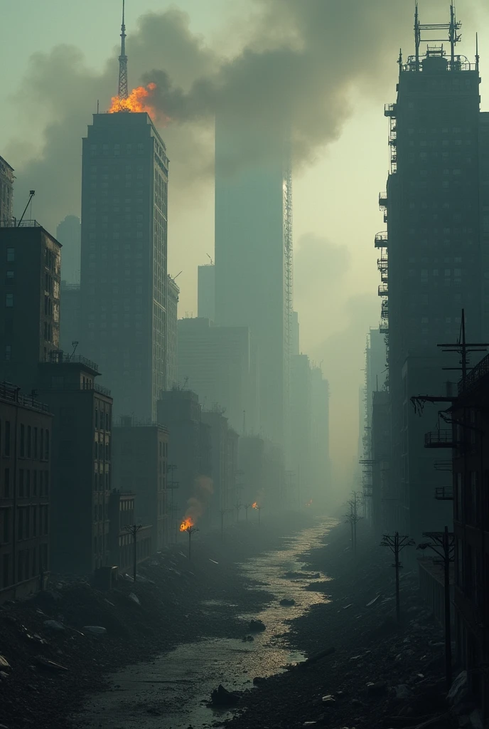 Image of a city devastated by the smoke of pollution from fires
