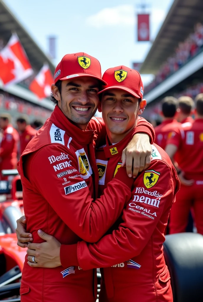 Charles Leclerc hugging Carlos Sainz Jr