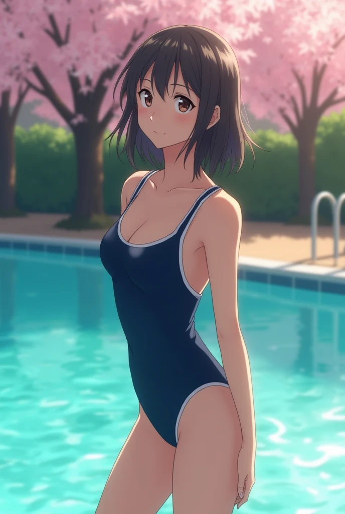 A plain school swimsuit for a 15-year-old Japanese girl