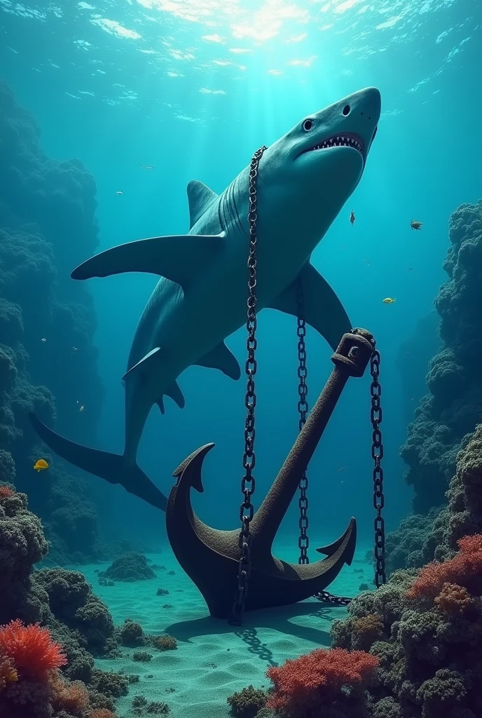 shark　Giant tail fin　Giant tail　Big tail fin　Tail large　sharkのしっぽを鎖で縛って　Tie the chain to the tip of the tail　Tie the chain to the tip of the tail fin