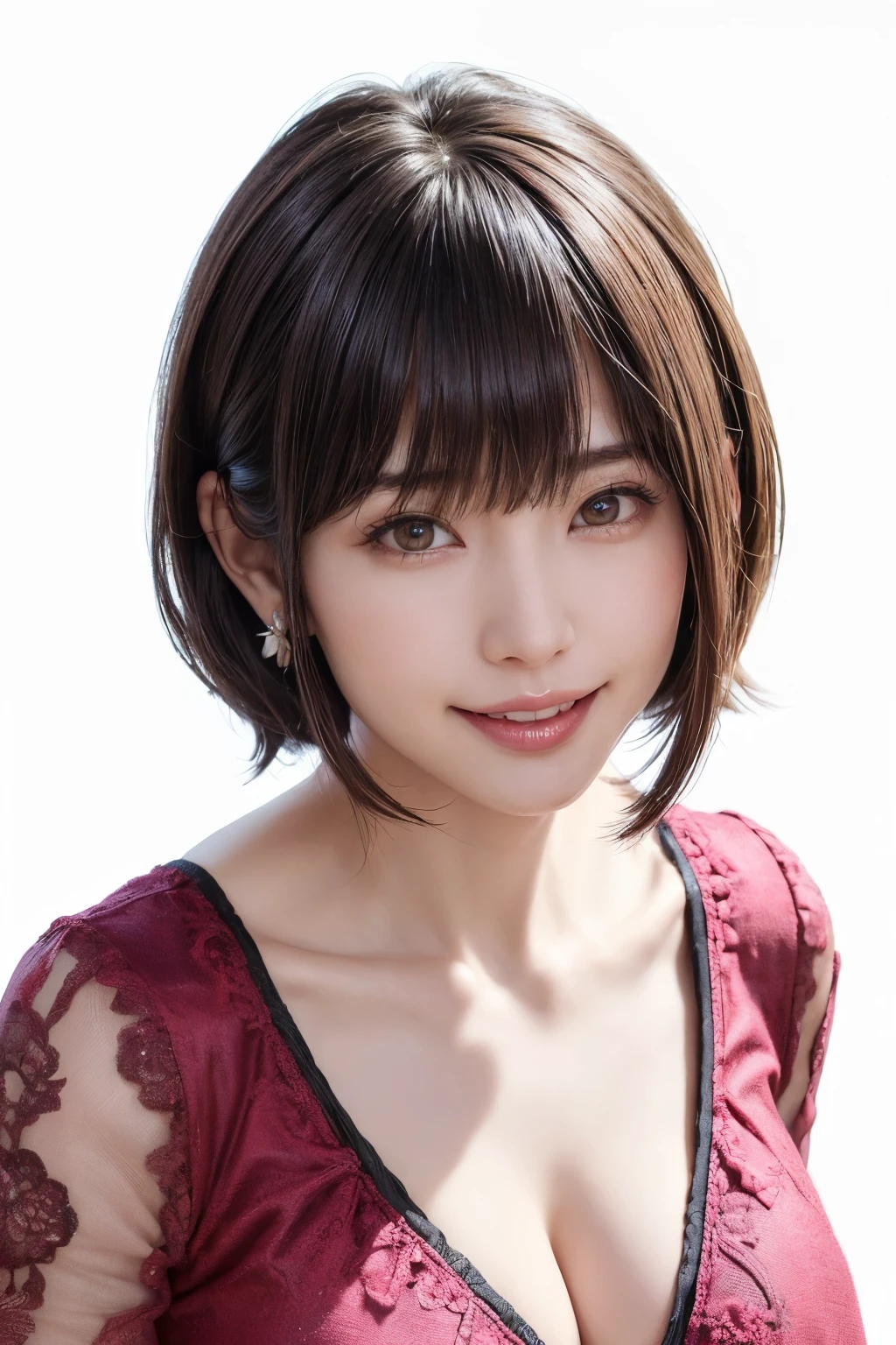 (software:1.8、masterpiece, Highest quality),1 person, alone, hyper Realistic, Realistic,Realistic, Looking at the audience, Light brown eyes:1.4,Brunette Short Bob Hair with highly detailed shiny hair, Brightly colored winter clothes, Lepangas:1.4), Outdoor, Mouth closed, Upper Body、big chest eye、eyelash、{Hugeな|big chest|Hugeなな|Mega} whole :2, chestの谷間:2、(((big chest eye、Short Bob Hair、Highlights from Students、Looking at the audience、She is very beautiful and cute、Show me your ears、Long neck、smile、Close your mouth and smile、Bangs and beautiful teeth)))、Ideal body type、(Nothing is drawn、A very beautiful pure white background:1.6)、美しいLong neck:1.4、(({Huge|big|Hugeな|Mega} chest, chestの谷間:2、Upper Bodyは服を着ていない:1.6))、(((Portraiture:2)))、Perfect Anatomy
