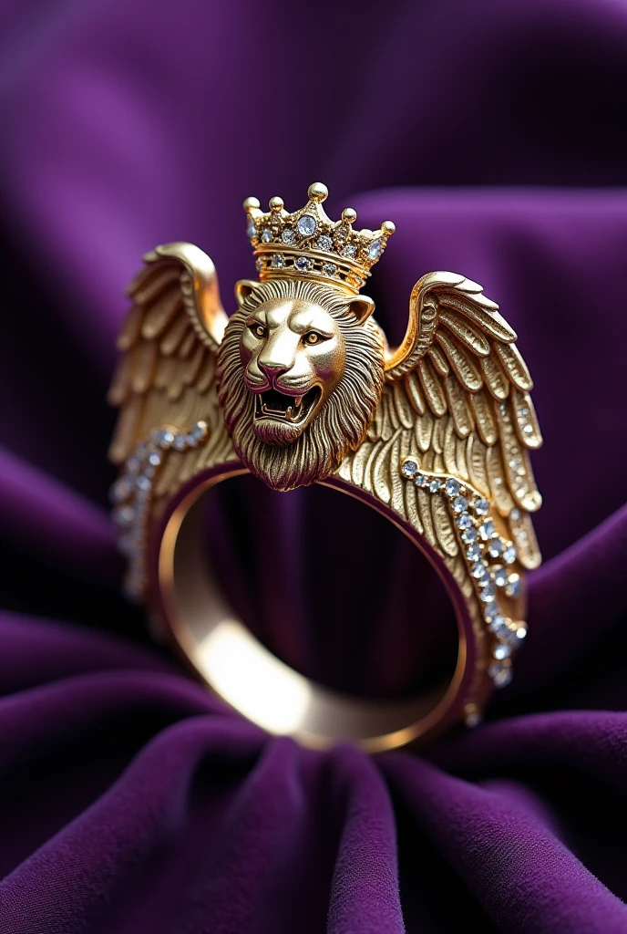 Create a ring with a crown and royal wings with a lion