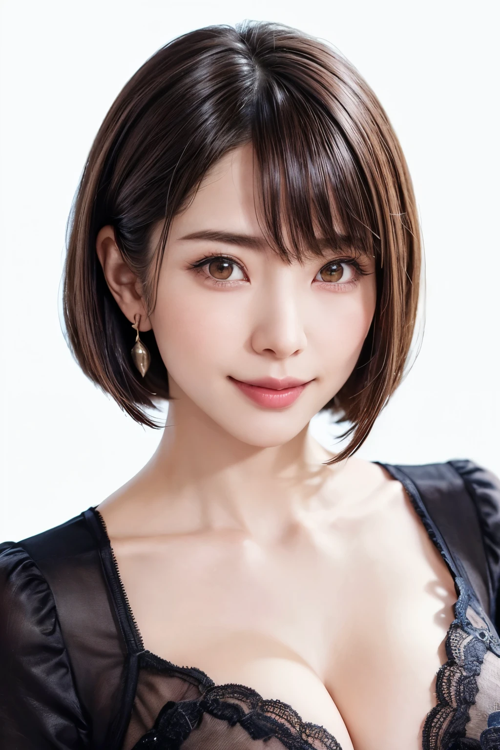 (software:1.8、masterpiece, Highest quality),1 person, alone, hyper Realistic, Realistic,Realistic, Looking at the audience, Light brown eyes:1.4,Brunette Short Bob Hair with highly detailed shiny hair, Brightly colored winter clothes, Lepangas:1.4), Outdoor, Mouth closed, Upper Body、big chest eye、eyelash、{Hugeな|big chest|Hugeなな|Mega} whole :2, chestの谷間:2、(((big chest eye、Short Bob Hair、Highlights from Students、Looking at the audience、She is very beautiful and cute、Show me your ears、Long neck、smile、Close your mouth and smile、Bangs and beautiful teeth)))、Ideal body type、(Nothing is drawn、A very beautiful pure white background:1.6)、美しいLong neck:1.4、(({Huge|big|Hugeな|Mega} chest, chestの谷間:2、Upper Bodyは服を着ていない:1.6))、(((Portraiture:2)))、Perfect Anatomy