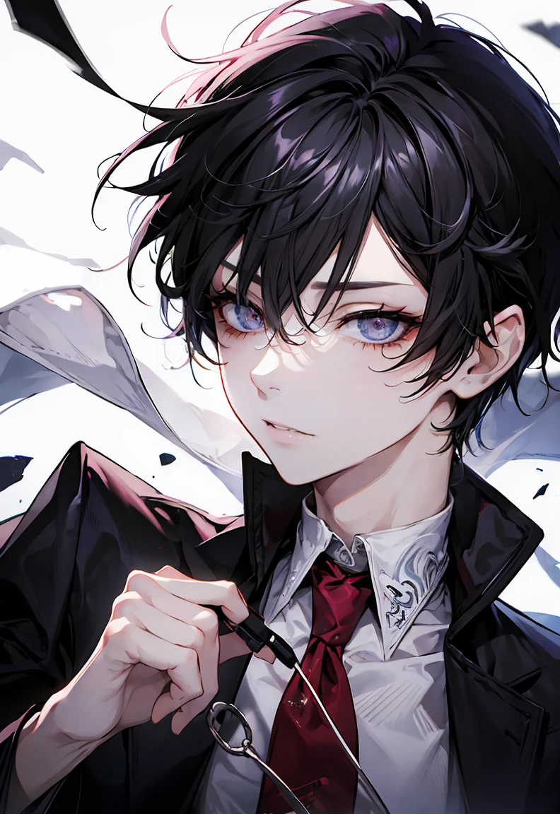 One male character, facemask, sickly pale, eyebags, tired looking, sick looking, surgical gloves, menhera, bishonen