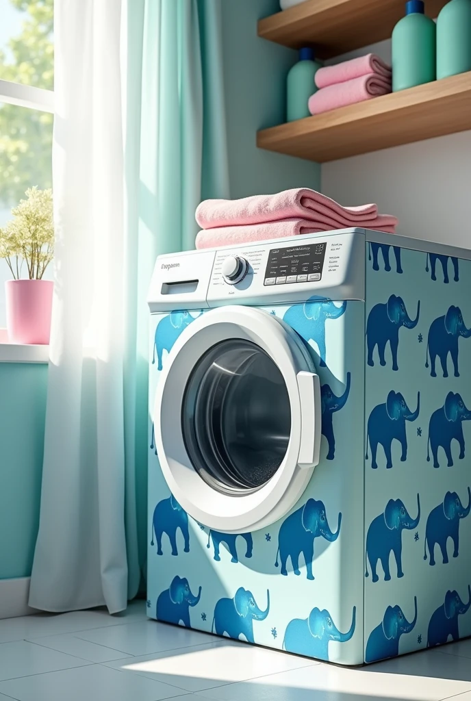 Blue elephant patterned washing machine