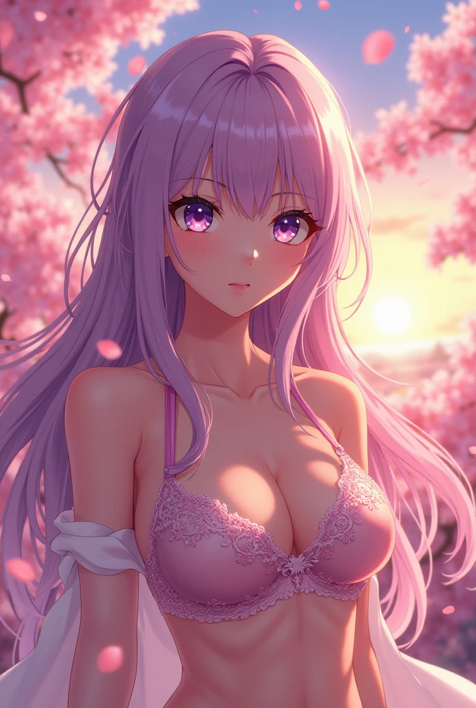 Create an anime girl with medium tits, Now with a bra