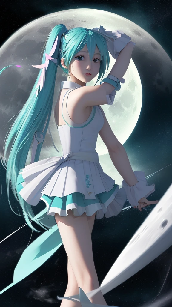 Hiku Hatsune wallpaper with the moon of nights and space 