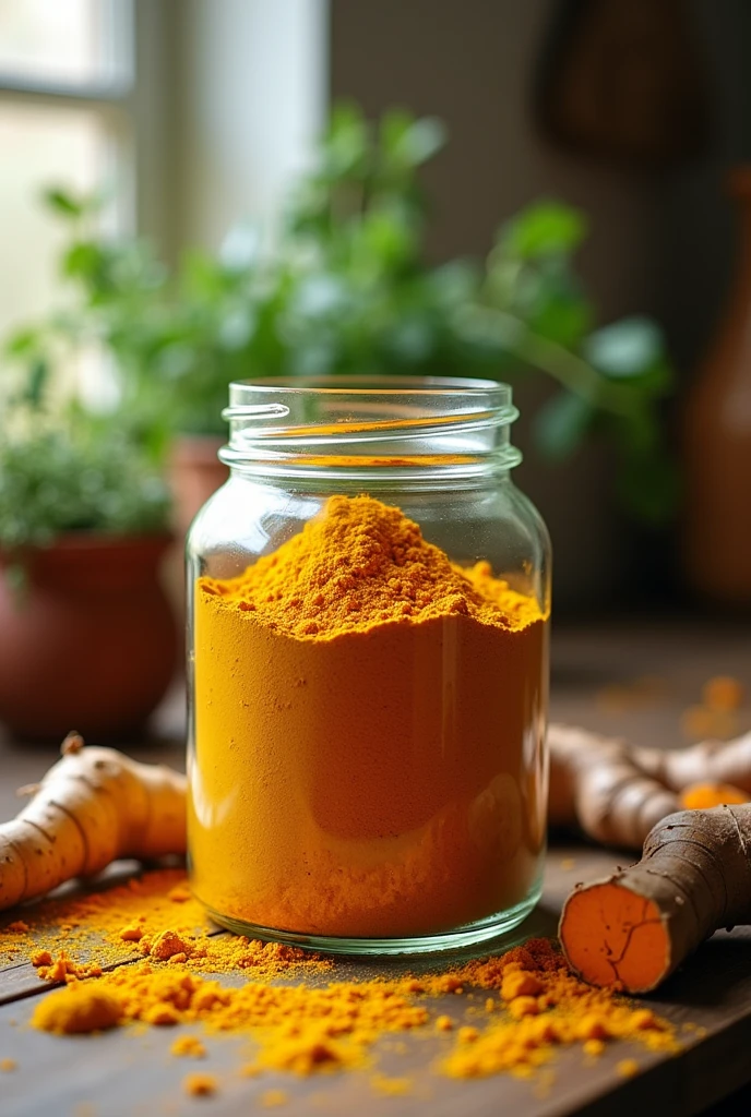 Turmeric in a jar, highlighting its vibrant color